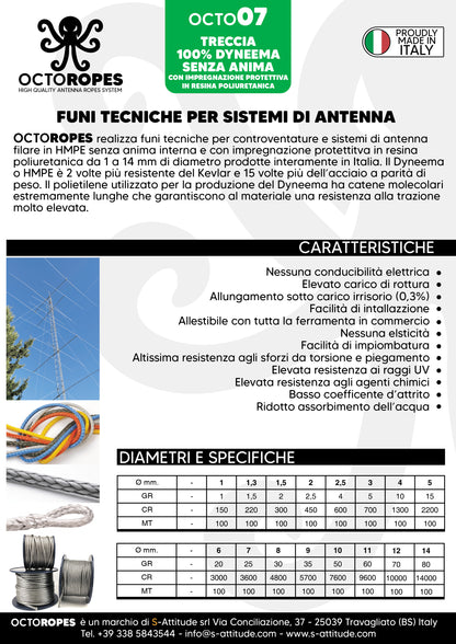 FUNI TECNICHE PER SISTEMI DI ANTENNA OCTOROPES DYNEEMA PURO (OCTO7)  Bobina 100mt.